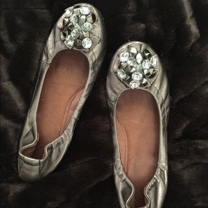 Pewter Jeffrey Campbell jeweled toe flats size 10